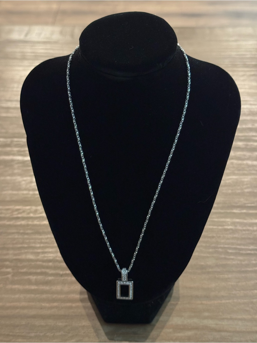 Anzie Jac+Jo Sterling Silver Geometric Pavé Rectangle Pendant Necklace. Untested